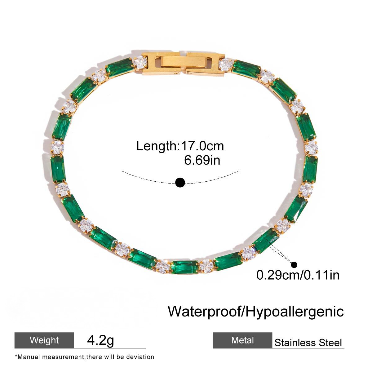 Stainless Steel Green Cubic Zirconia Bracelet