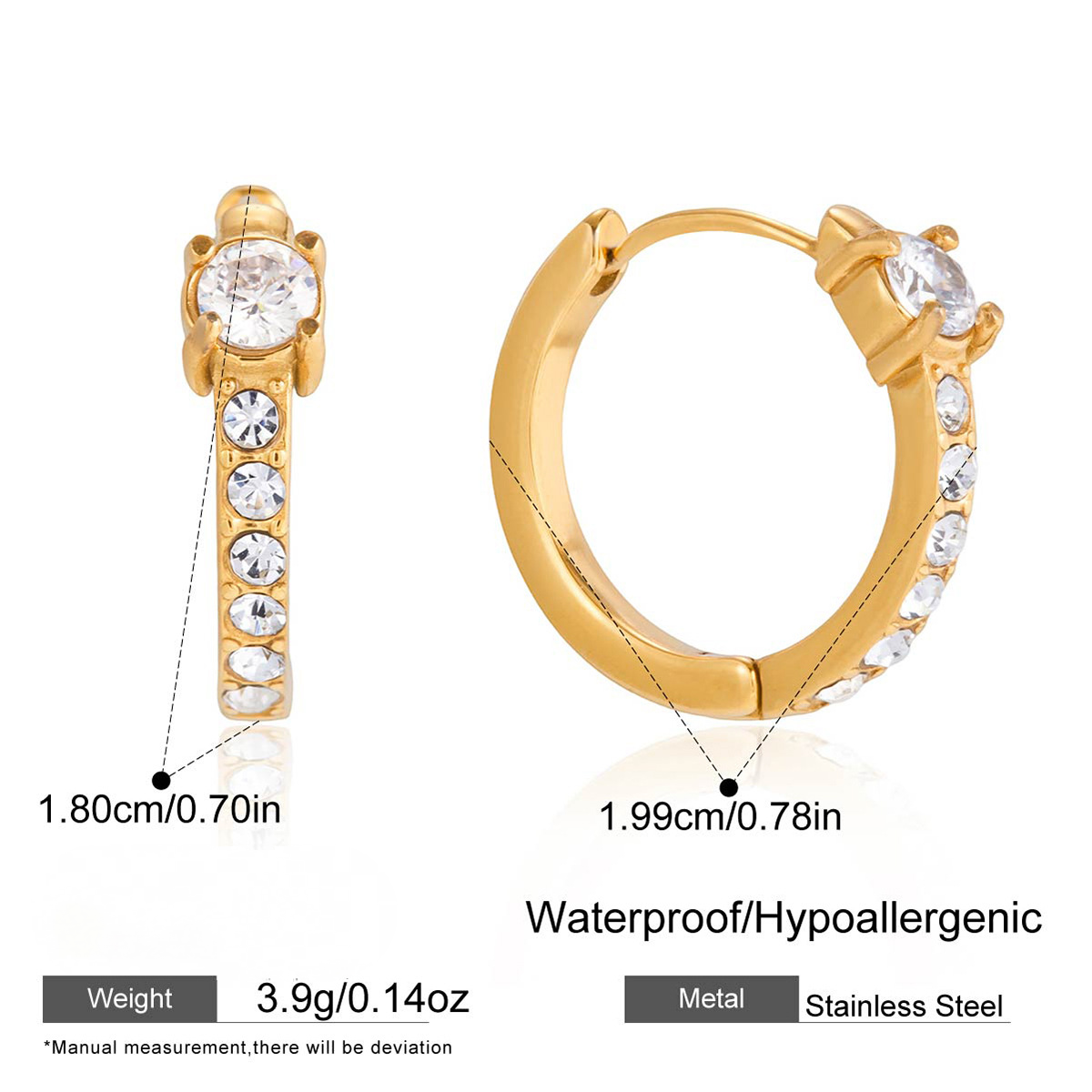 Stainless Steel Cubic Zirconia Rhinestone Hoop Earrings