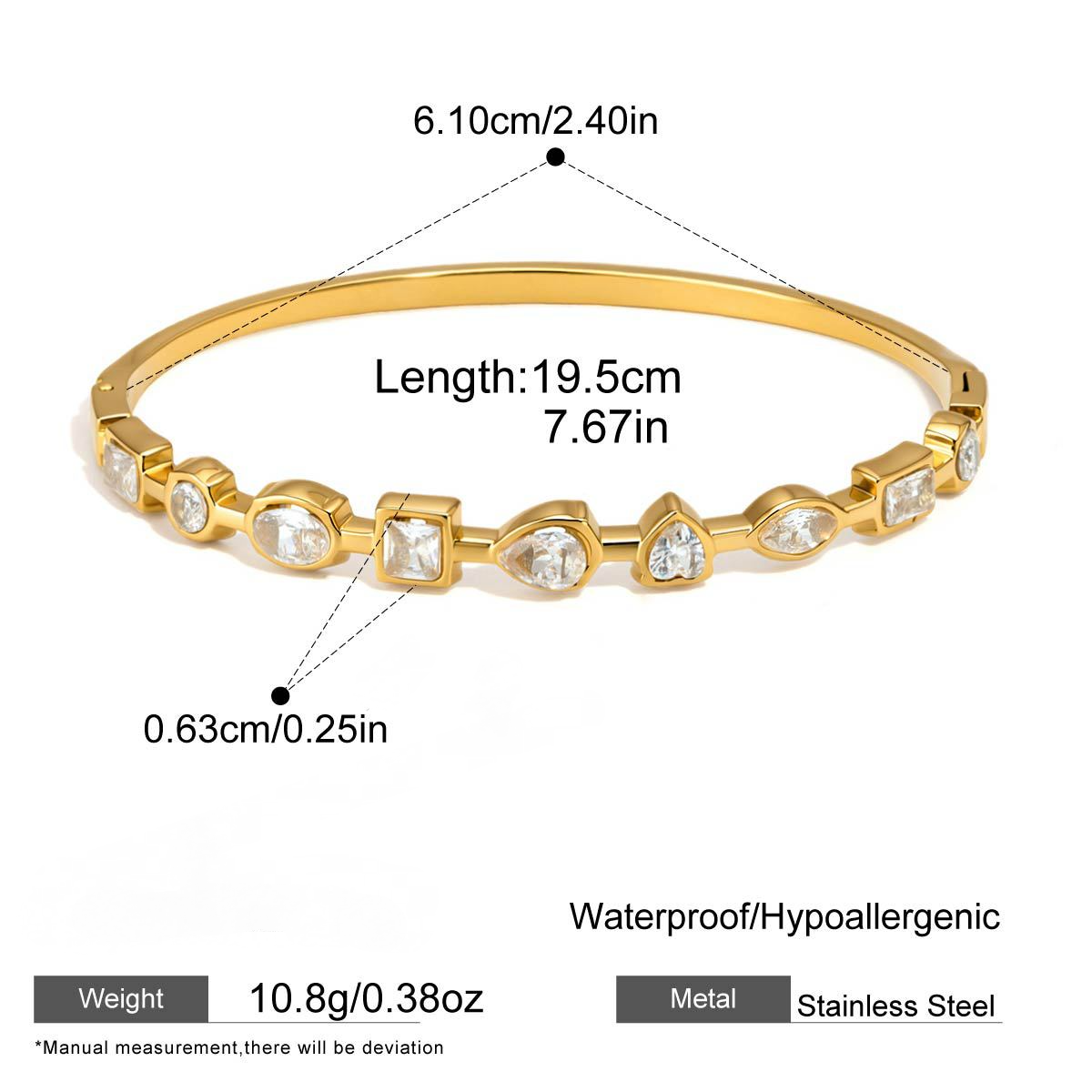 Stainless Steel Geometric Cubic Zirconia Bangle