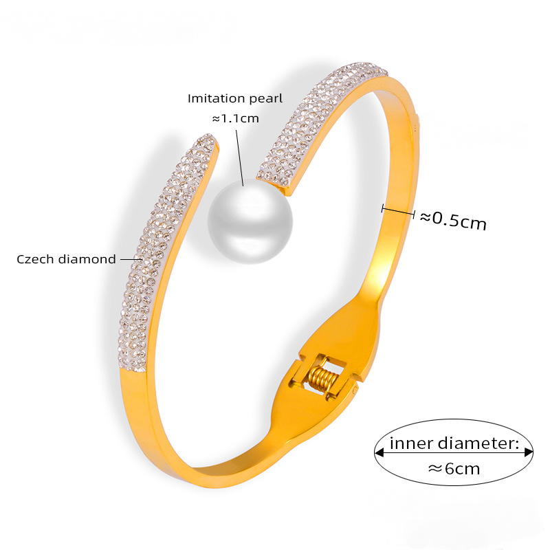 Star Ring Imitation Pearl Square Stainless Steel Bracelet