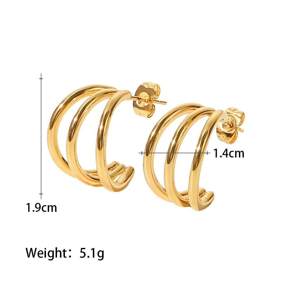 Stainless Steel 3-layer C-shaped Geometric Stud Earrings