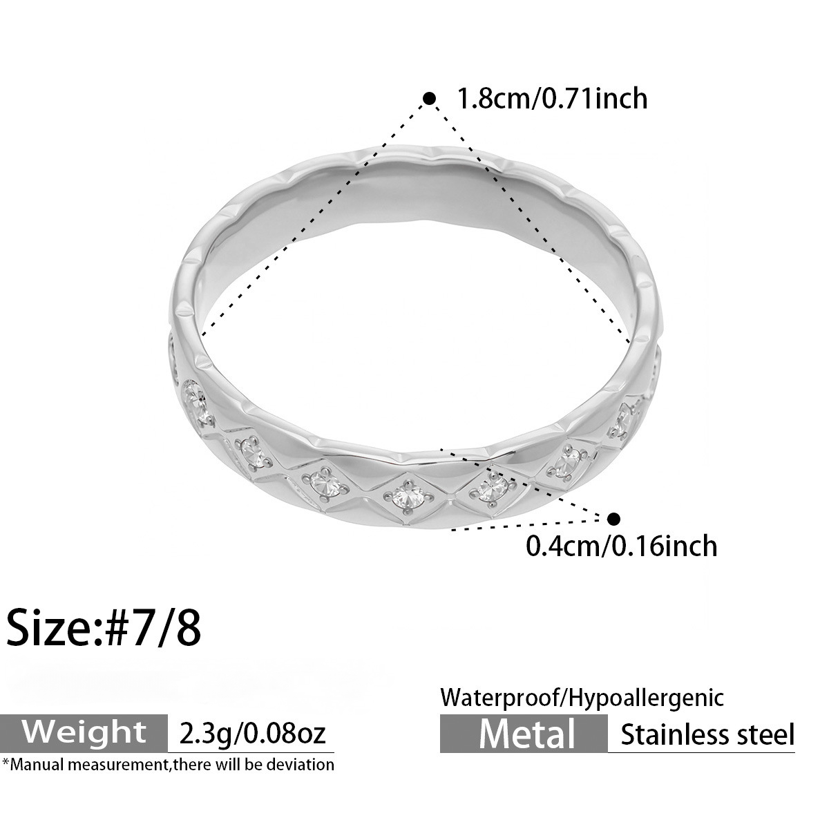 Stainless Steel Black and White Cubic Zirconia Ring