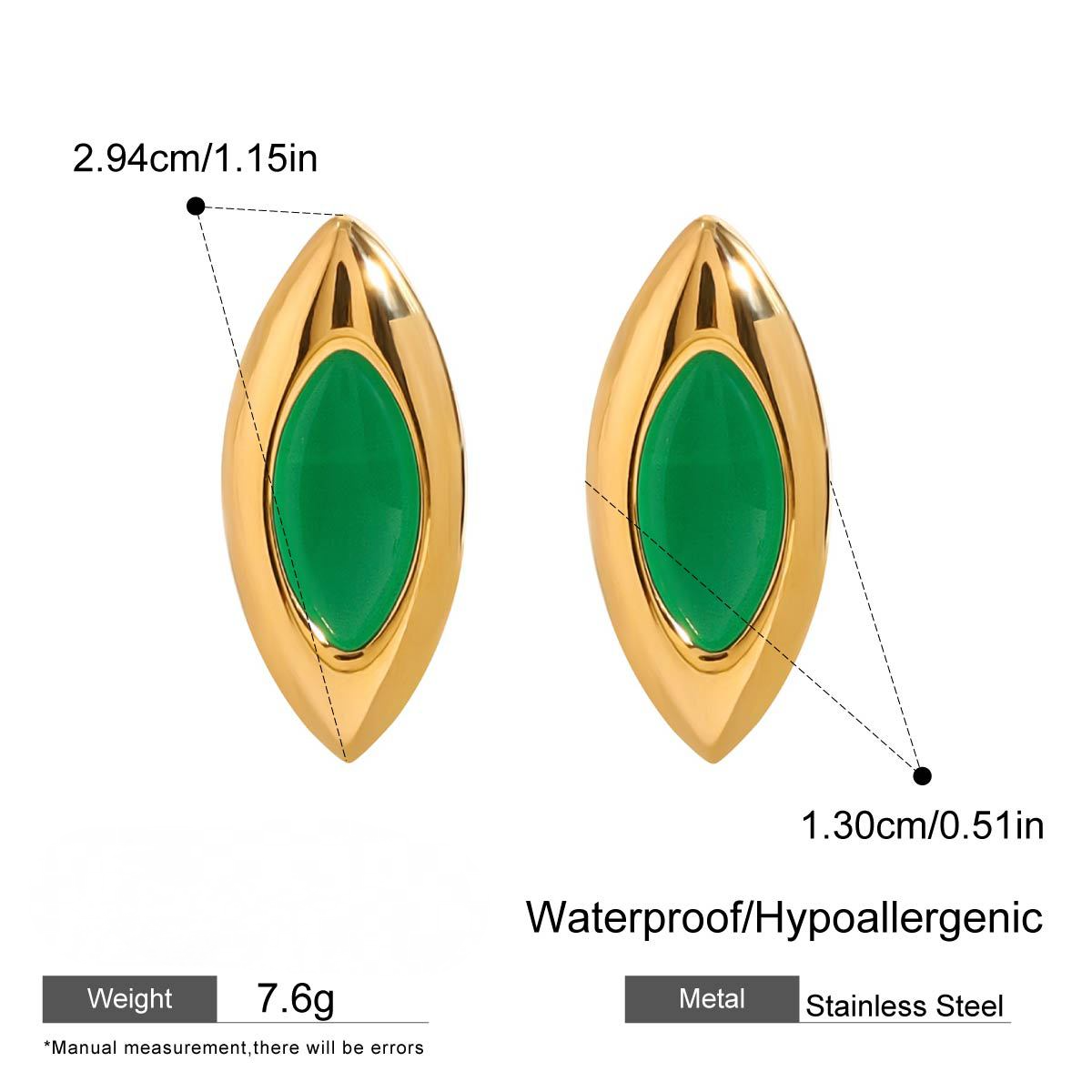 Stainless Steel Oval Agate Stud Earrings