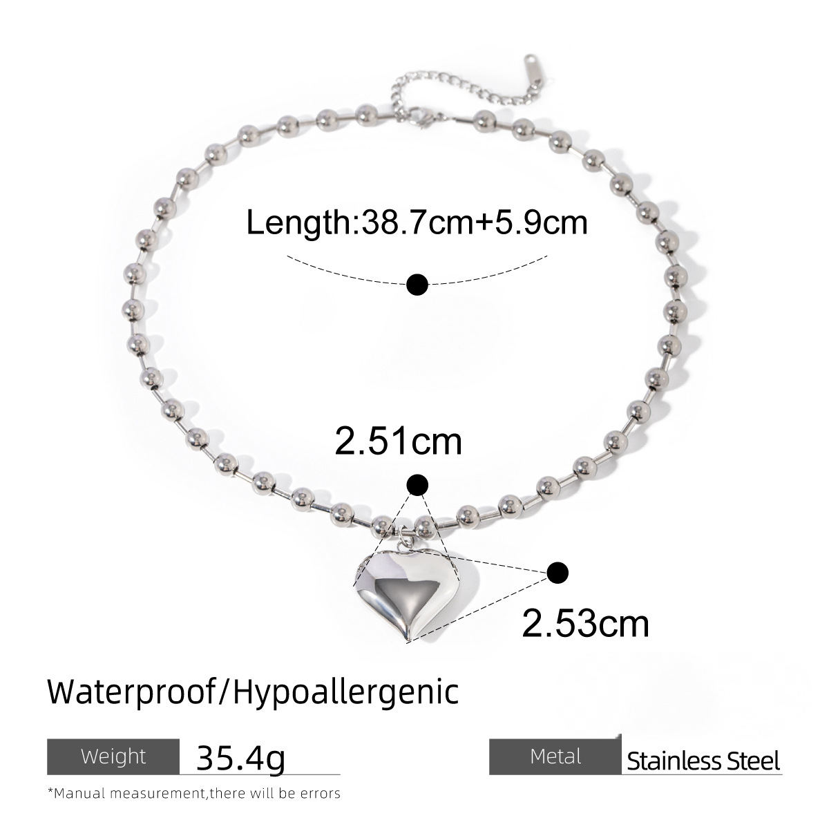 Stainless Steel Heart Pendant Necklace Combination