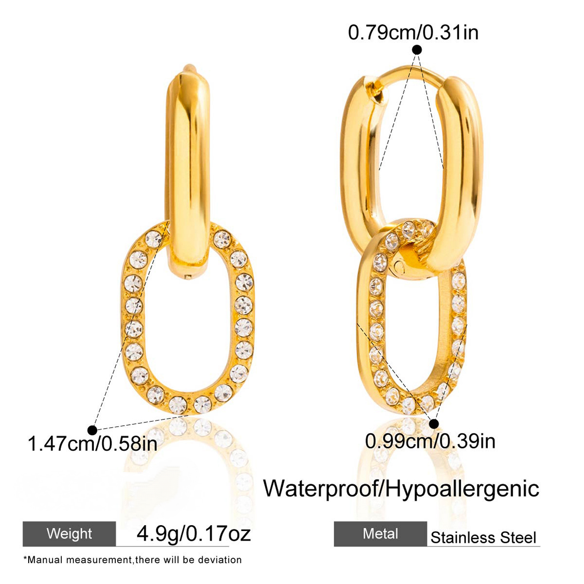 Stainless Steel Classic Style Cubic Zirconia Oval Hoop Earrings
