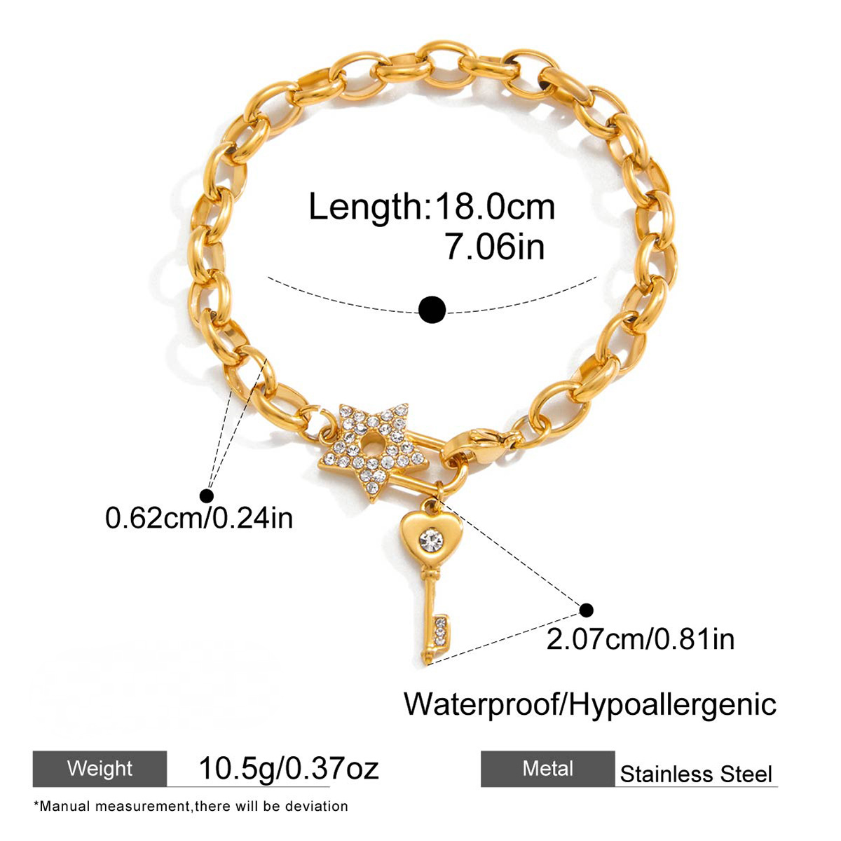 Stainless Steel White Rhinestone Key Bracelet