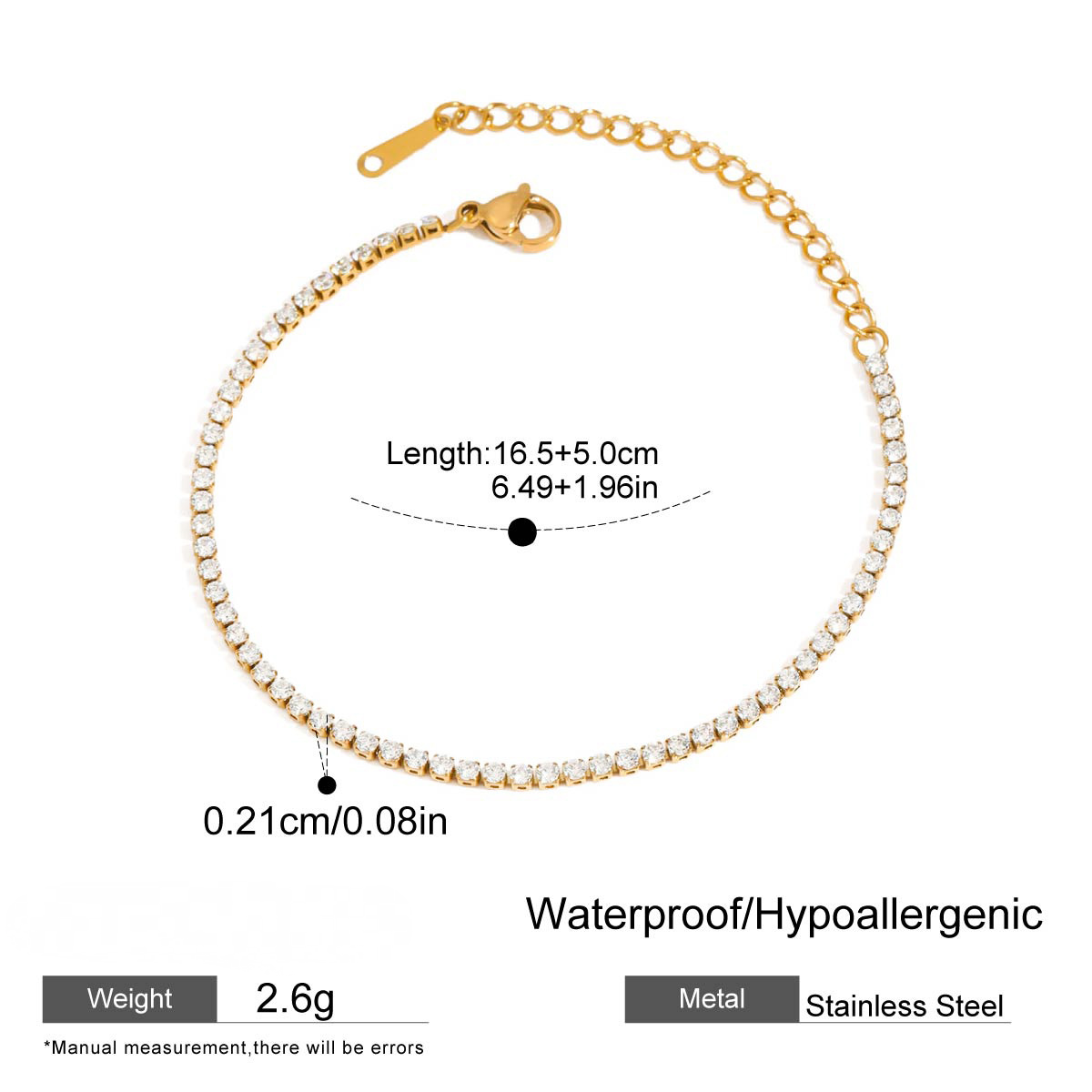 Stainless Steel Cubic Zirconia Paperclip Chain Bracelet