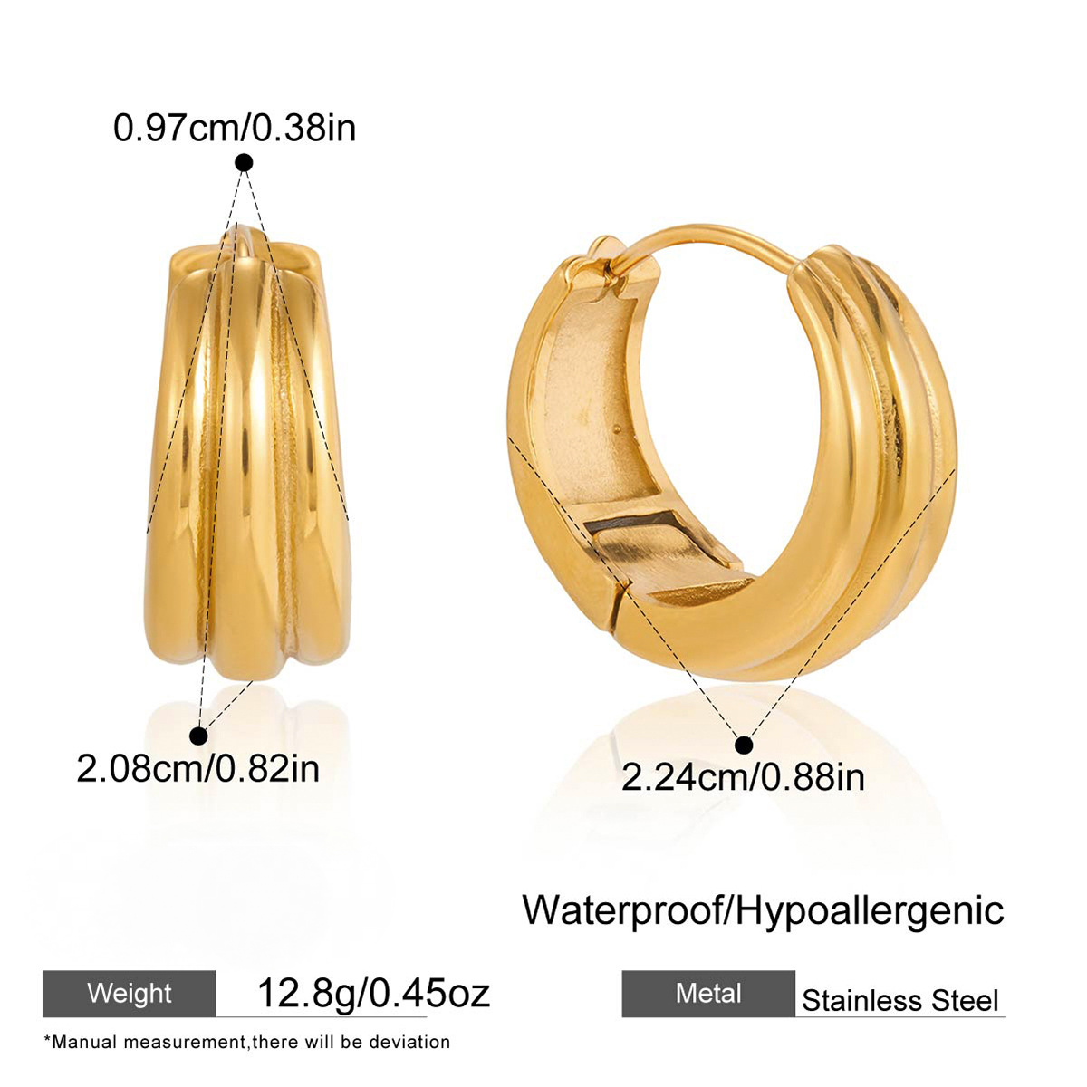 Stainless Steel Plain 18K Gold PVD Hoop Earrings