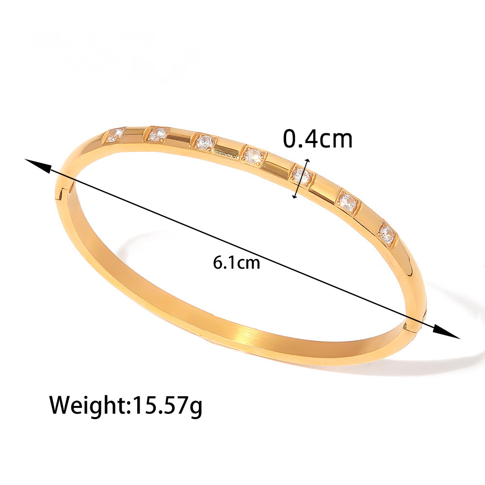 Stainless Steel Inlaid CZ Cuff Bracelet Combination