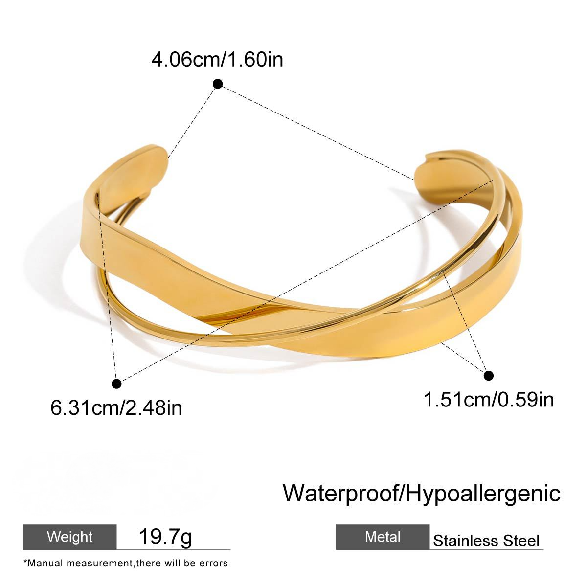 18K Gold PVD Stainless Steel Smooth Geometric Cuff Bracelet