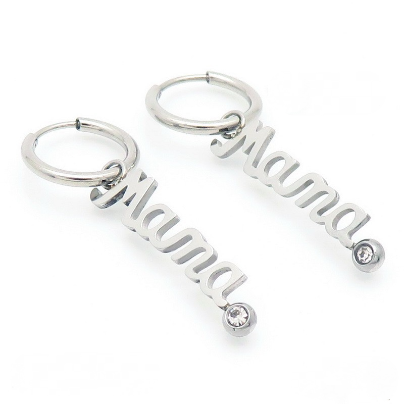 Mama Letter Cubic Zirconia Bar Earrings