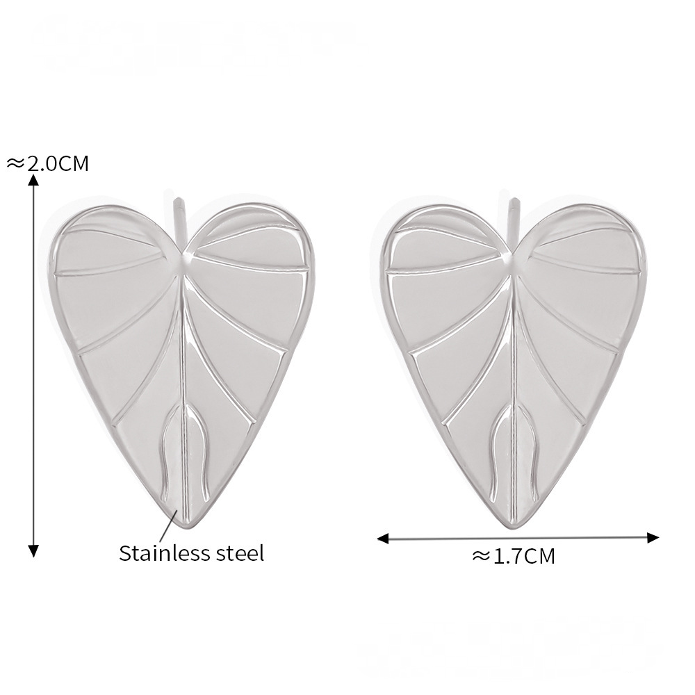 Stainless Steel Heart Leaf Pattern Stud Earrings