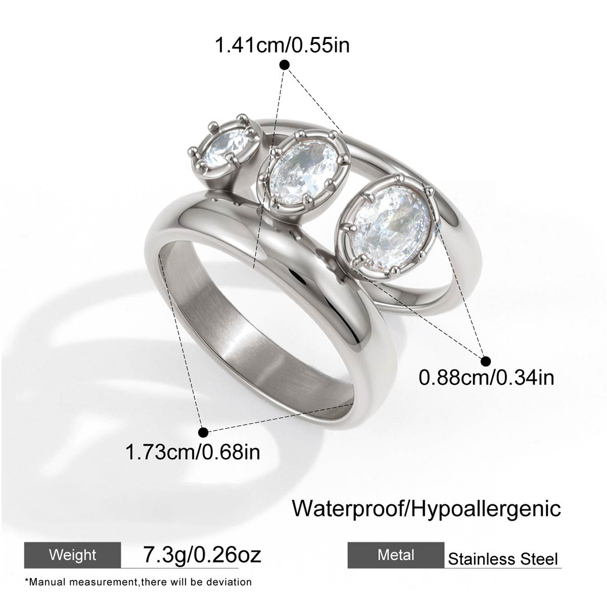 Stainless Steel Circular CZ Sliding Three-layer Hollow Opening Ring