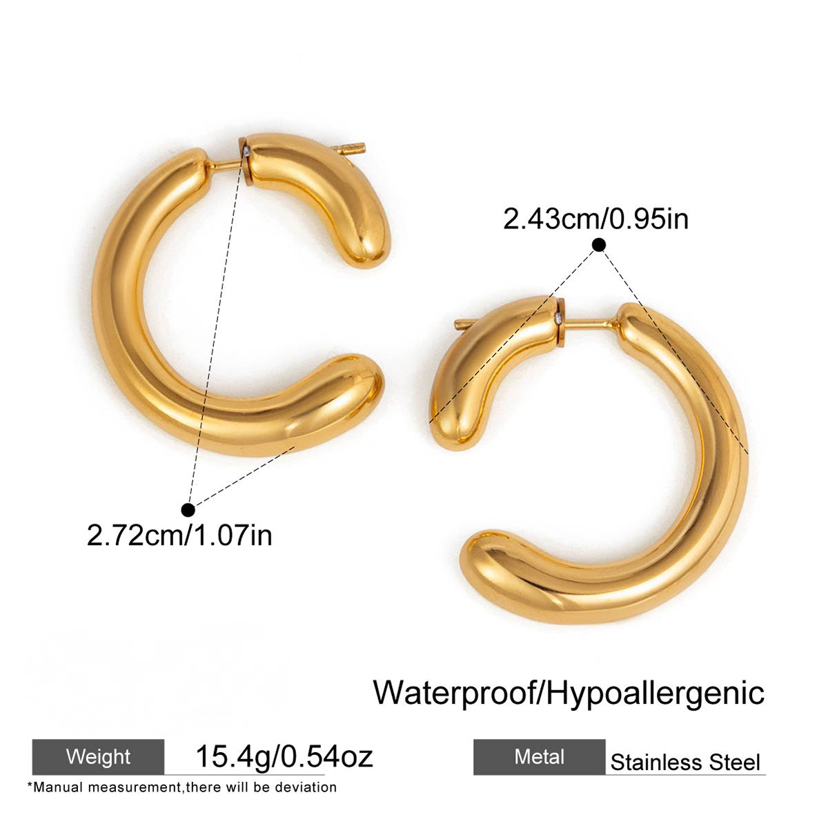 Stainless Steel C-shaped Front and Back Ear Stud Earrings