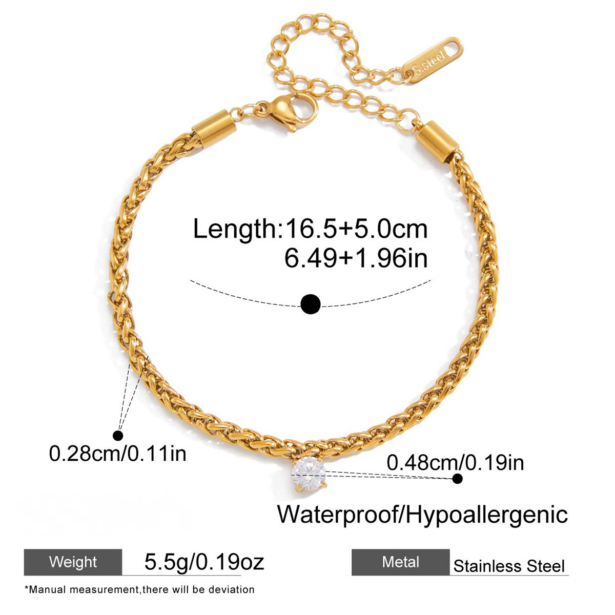 Stainless Steel CZ Heart-shaped Pig Nose Buckle Bracelet