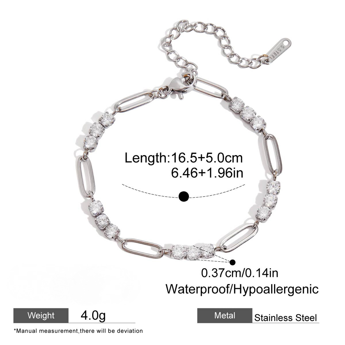Stainless Steel Cubic Zirconia Bracelet Combination