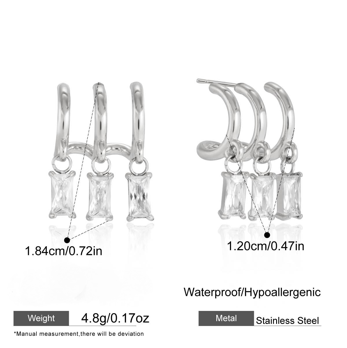 Stainless Steel CZ Three-layer Hollow C-shaped Stud Earrings