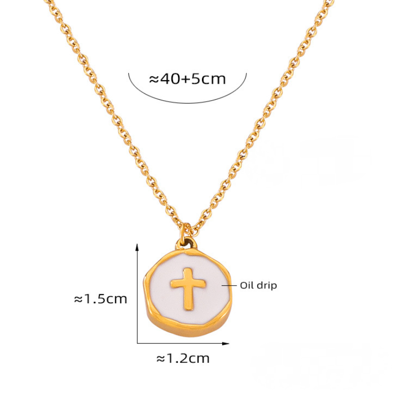 Stainless Steel Heart Round Cross Pattern Pendant Necklace