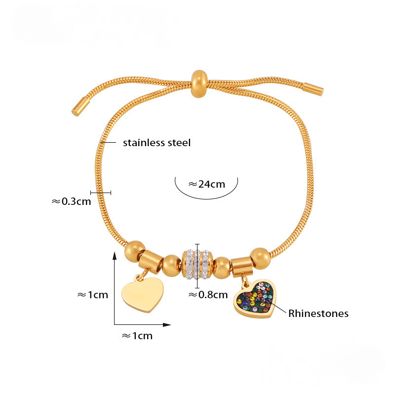 Stainless Steel 18K Gold PVD Heart Pendant Bracelet