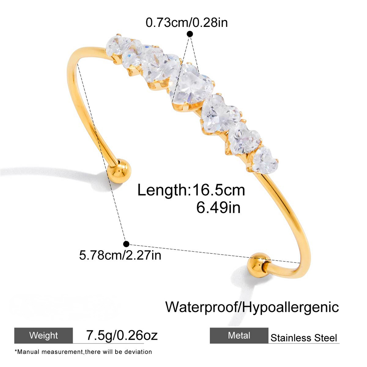 Stainless Steel White Cubic Zirconia Cuff Bracelet