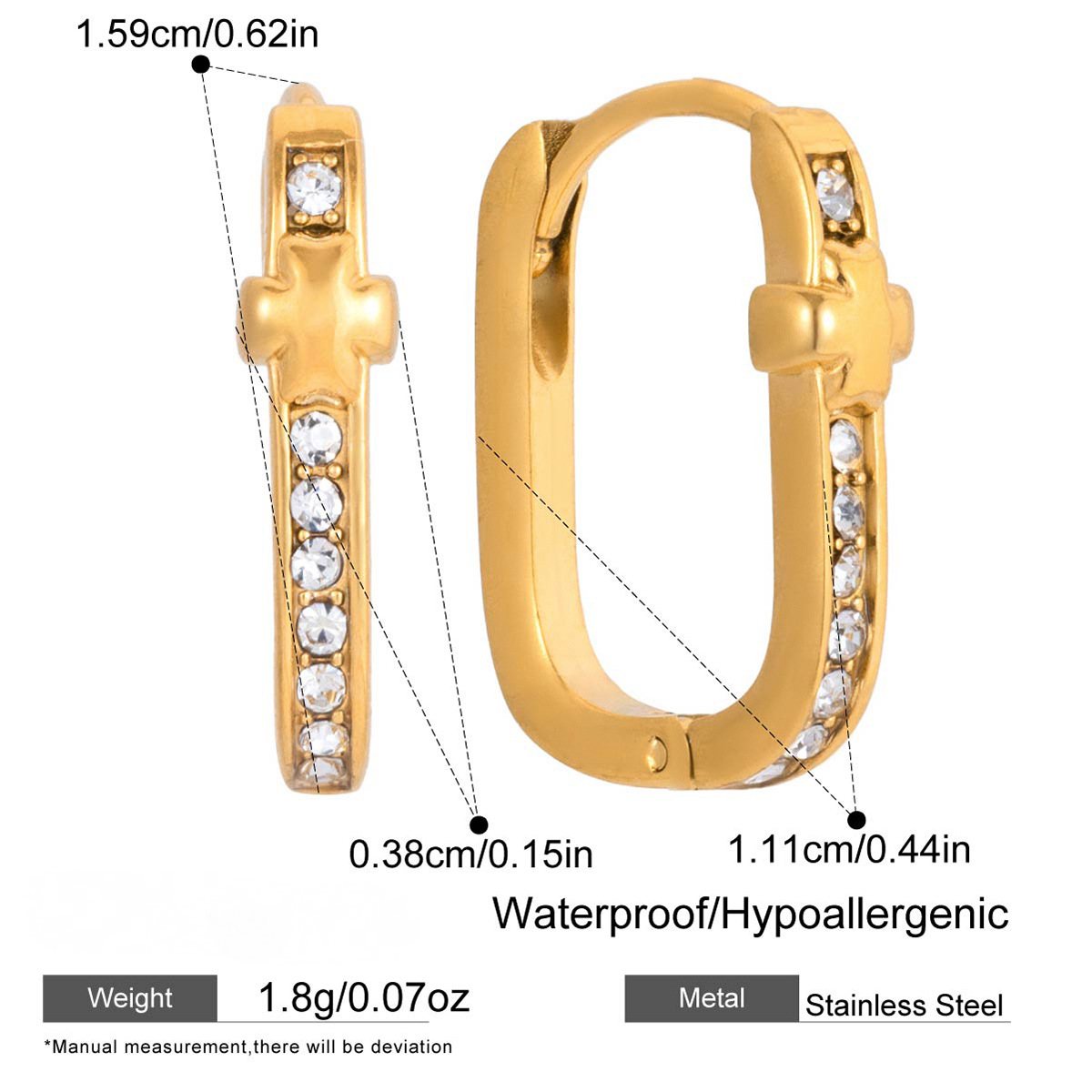 Stainless Steel Rhinestone Huggie Earrings