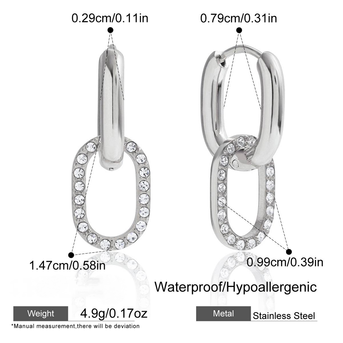 Stainless Steel Classic Style Cubic Zirconia Oval Hoop Earrings