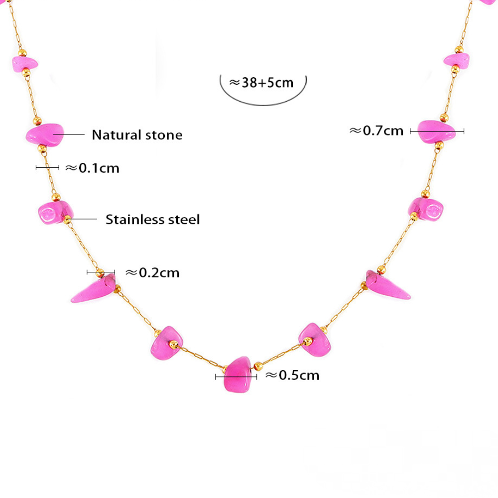 Bright Pink Natural Stone Beaded Necklace Bracelet Jewelry Suit