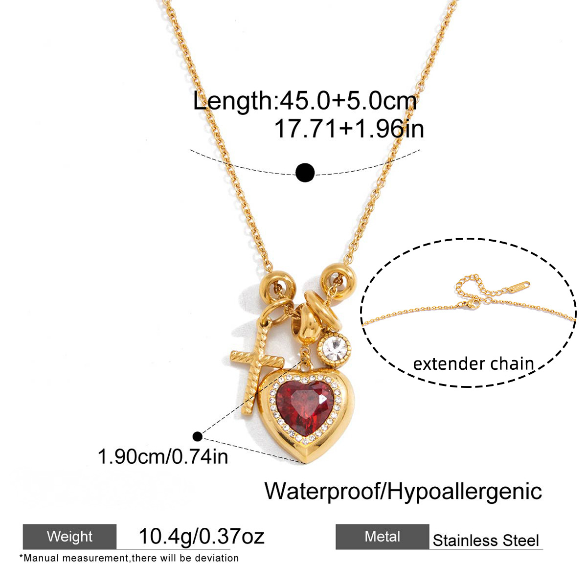 Stainless Steel Heart-shaped CZ Pendant Valentine's Day Necklace