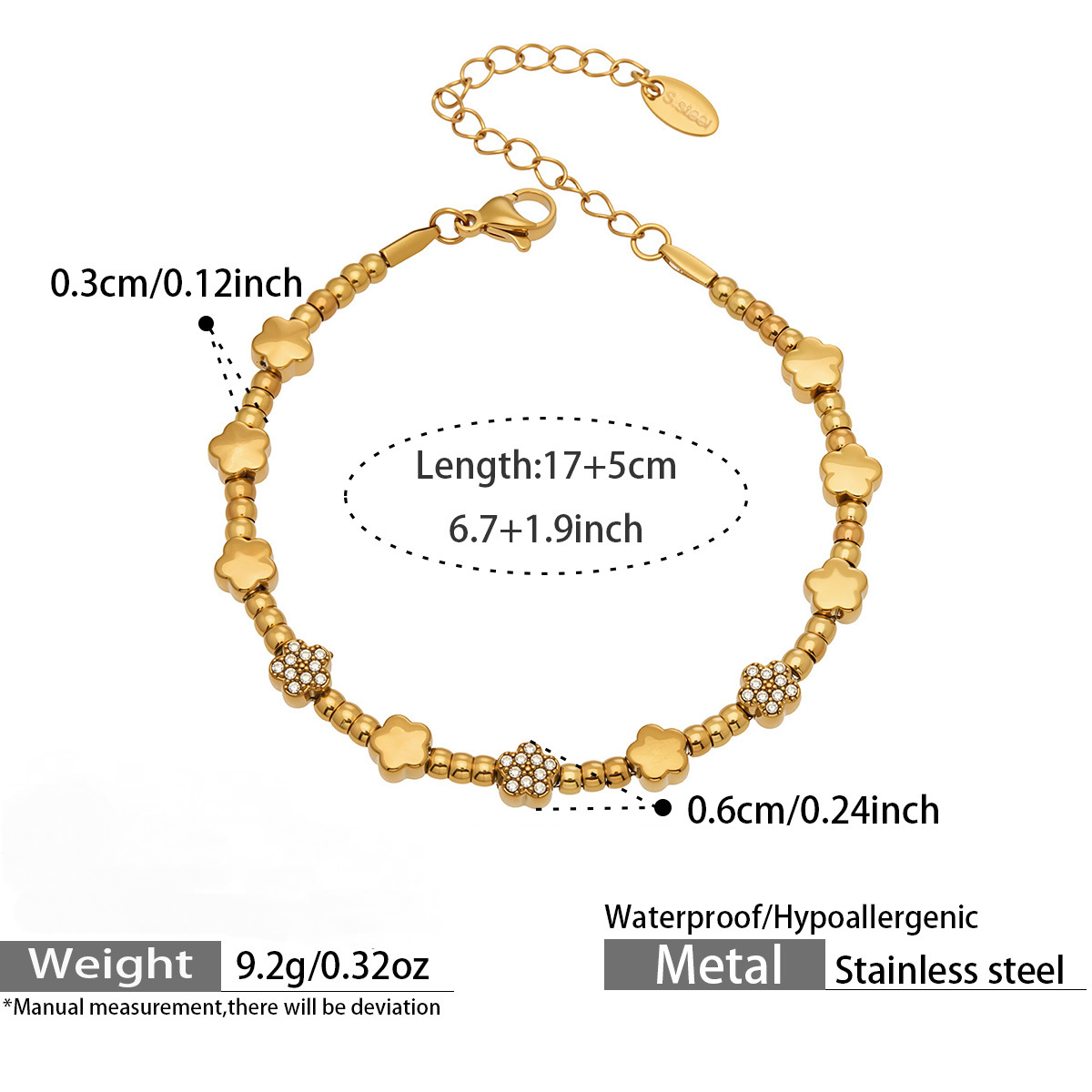 Stainless Steel 5A CZ Star Bead Chain Bracelet