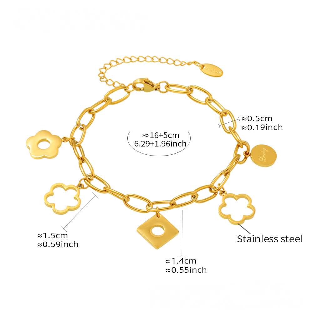 Stainless Steel Flower Polished Charm Bracelet