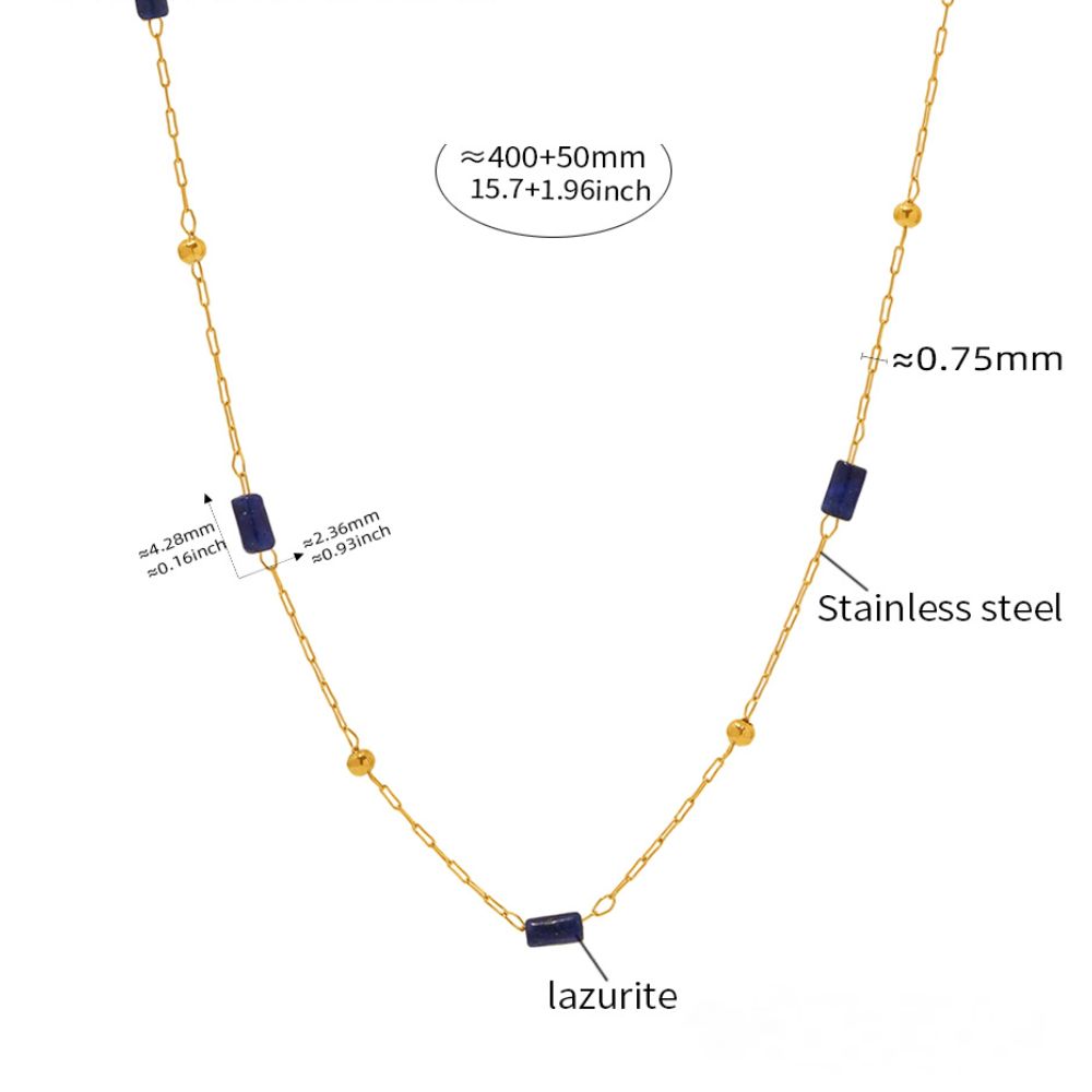 Natural Stone Beaded Stainless Steel Necklace