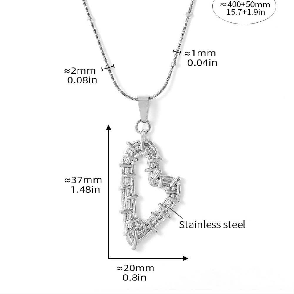 Hollow Braided Heart Pendant Necklace Earrings Jewelry Suit