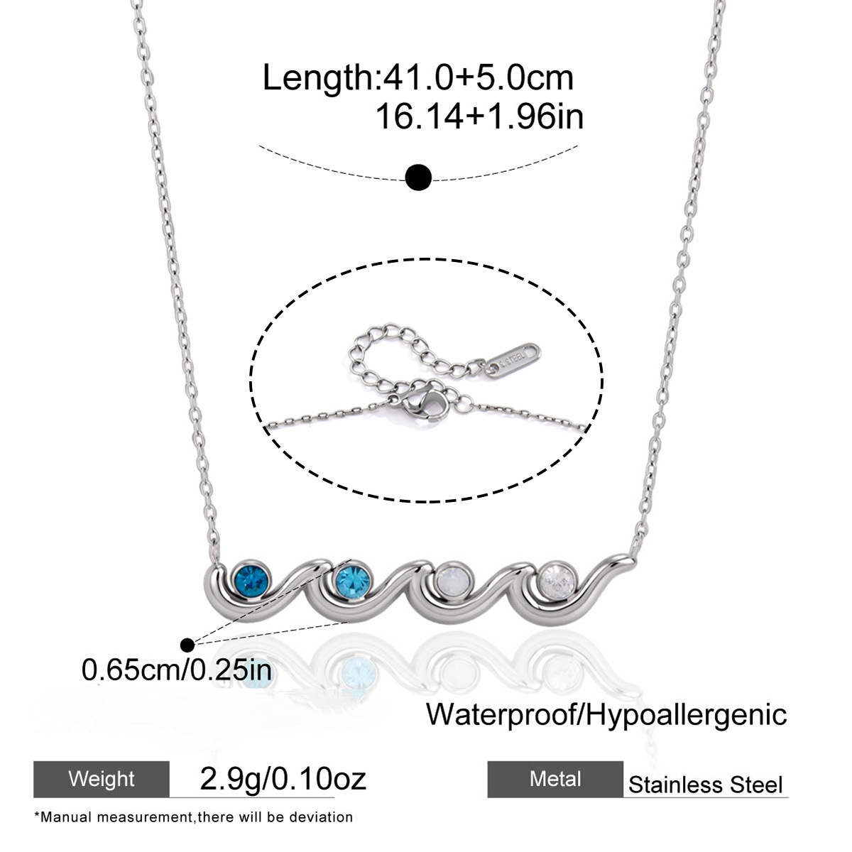 Stainless Steel Wavy Cubic Zirconia Necklace