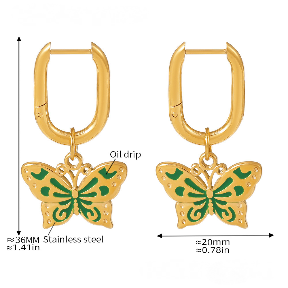 Stainless Steel Enamel Butterfly Drop Earrings