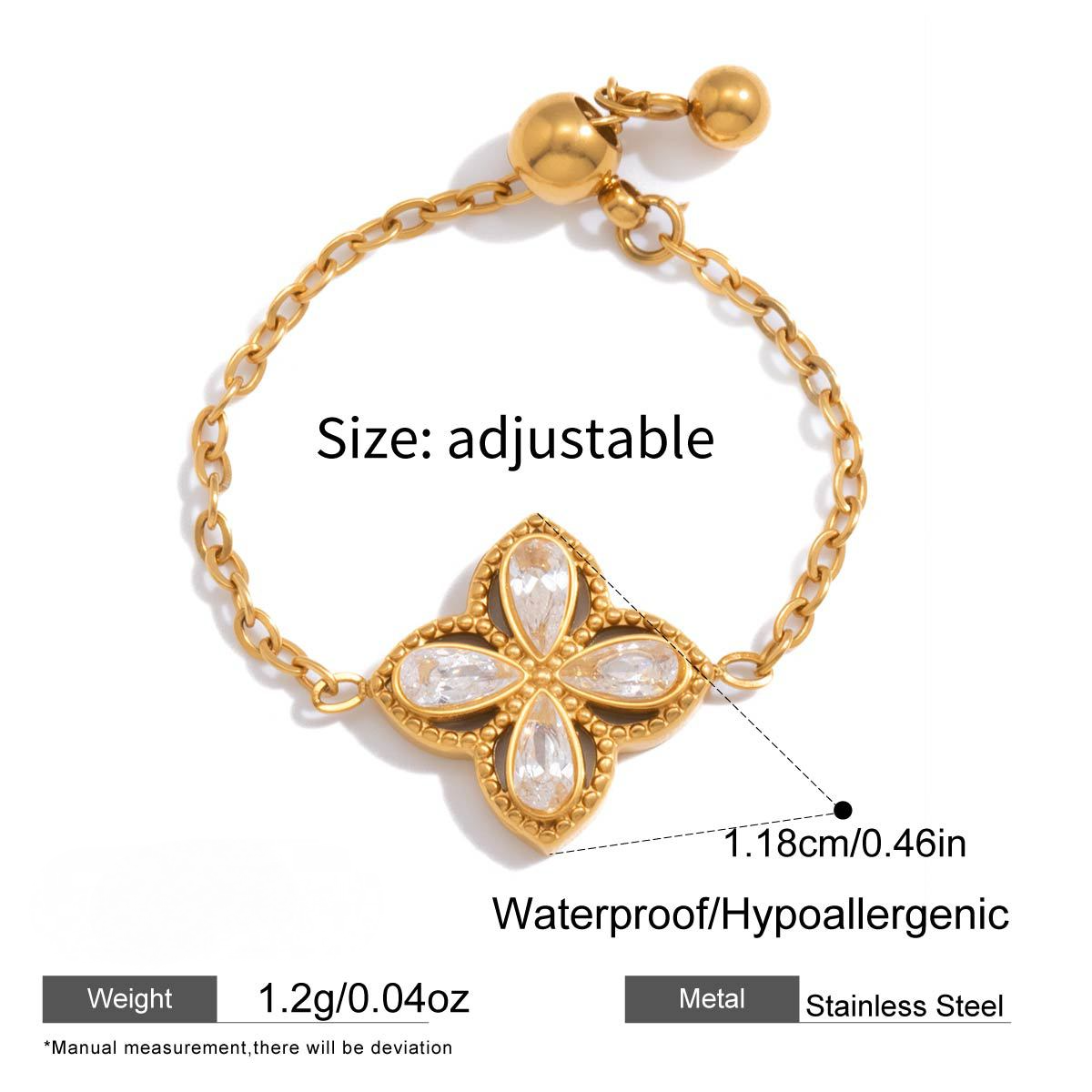 Adjustable Drawstring Stainless Steel CZ Ring