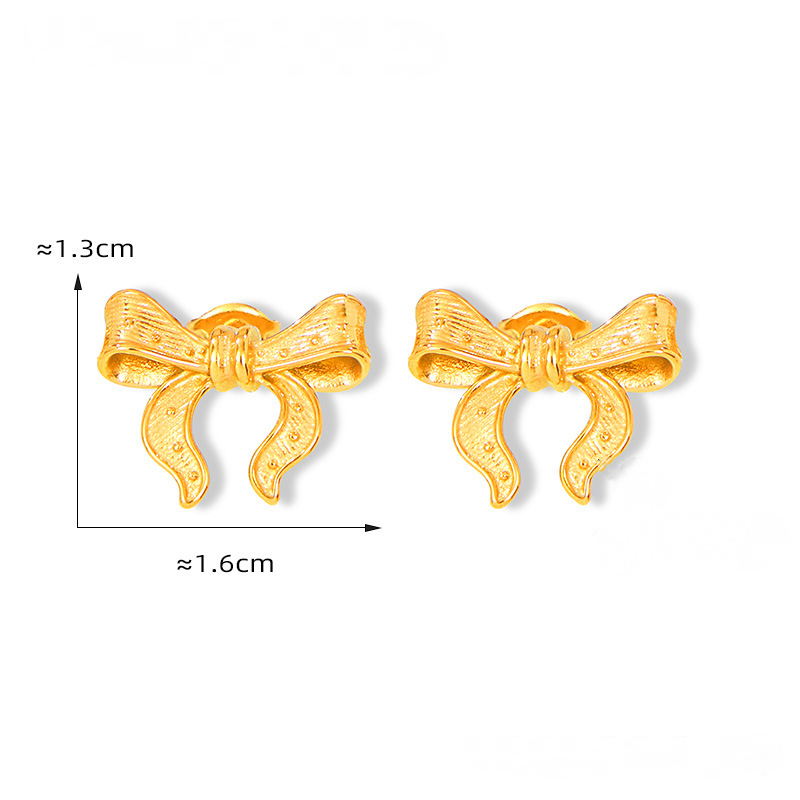 Textured Bow 3D Stainless Steel Bracelet Earrings Jewelry Suit