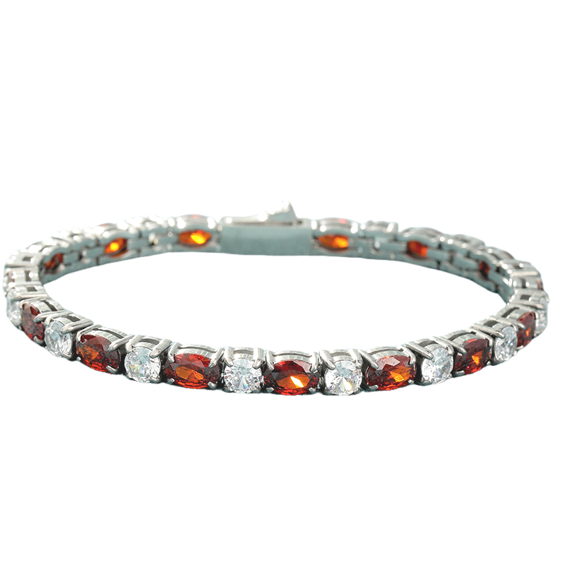 Stainless Steel 4x6MM Single Row Oval Zircon Tennis Bracelet