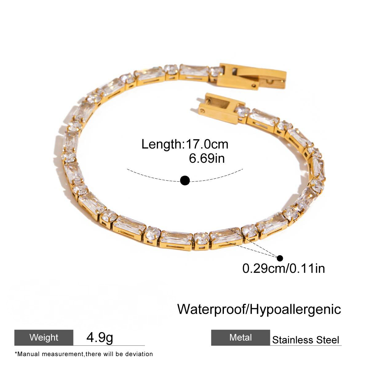 Stainless Steel Rectangular Cubic Zirconia Bracelet