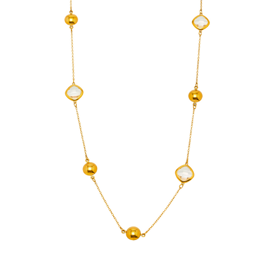 18K Gold PVD Super Flash Czech Glass Long Necklace