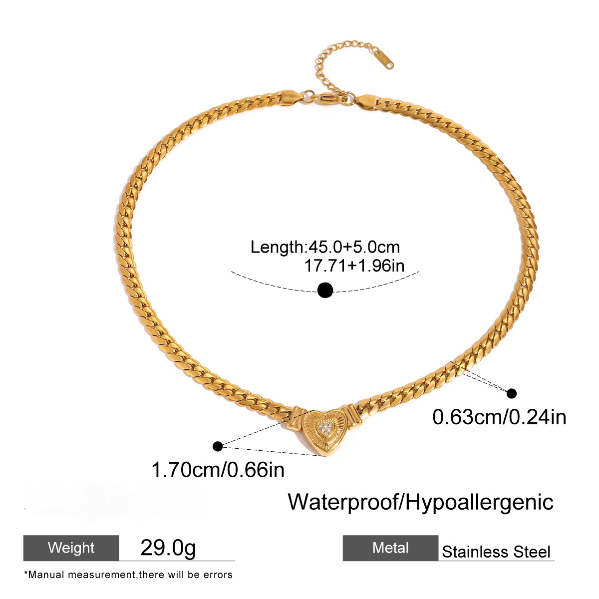 Stainless Steel Heart-shaped Imbue Diamond Chain Necklace