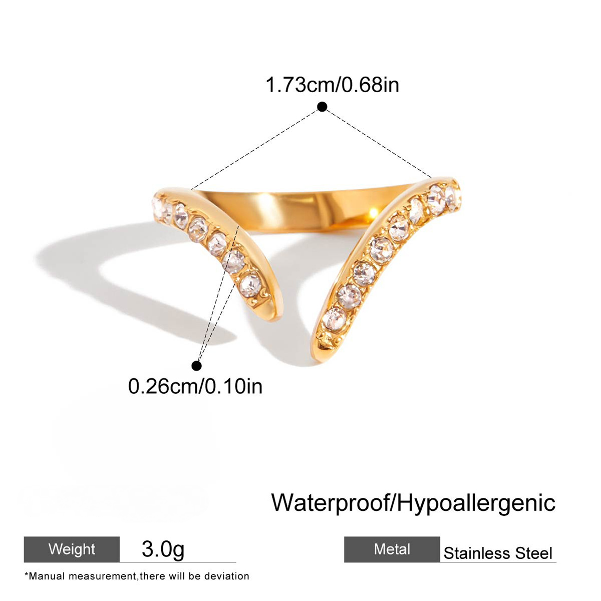 Stainless Steel White Rhinestone Ring Combination