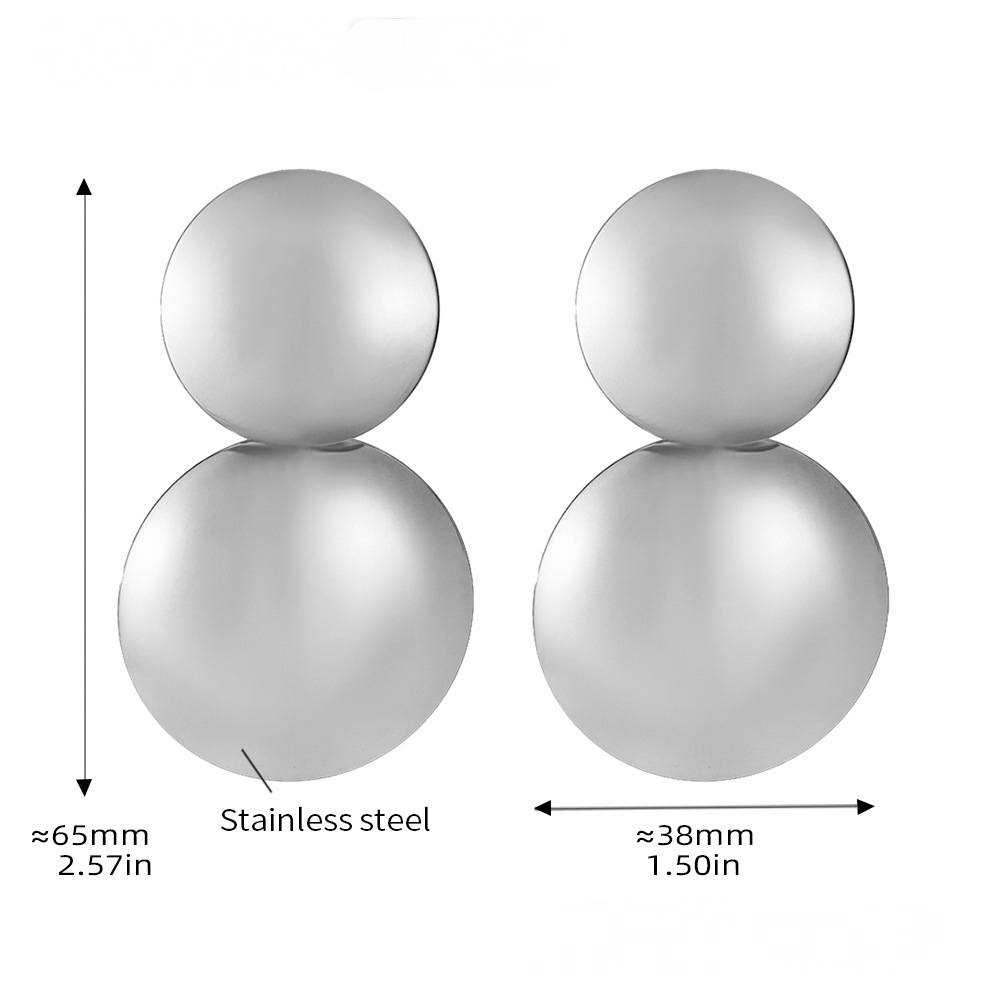 Polished Stainless Steel Double Large Round Splicing Stud Earrings