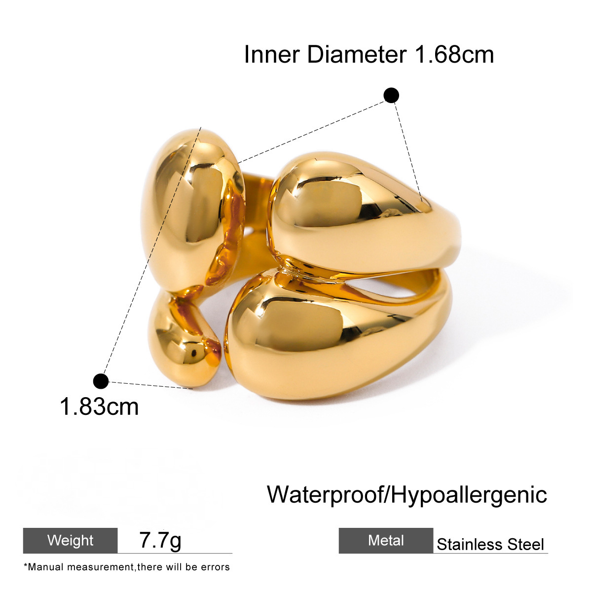 Stainless Steel Exaggerated Cubic Zirconia Ring