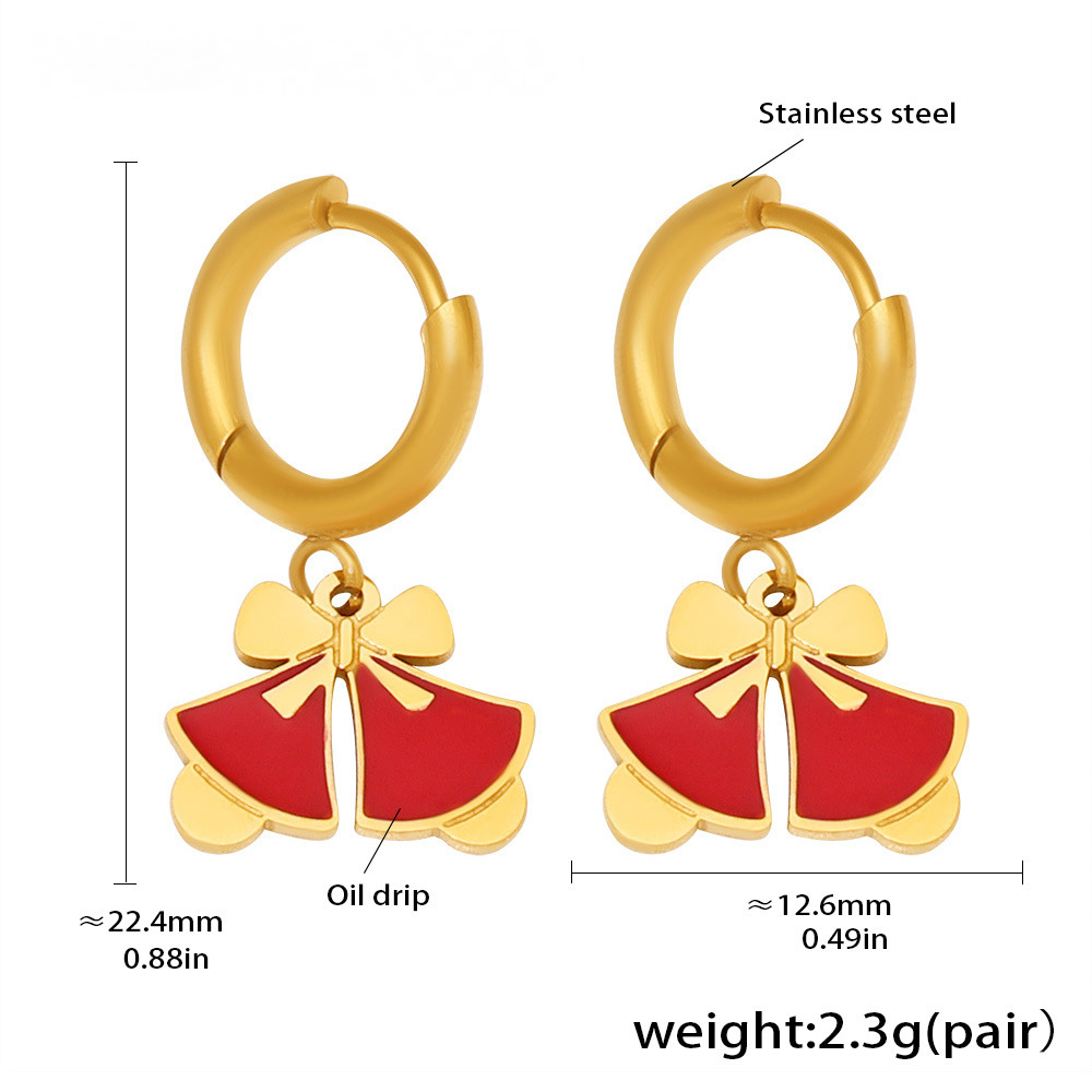 Stainless Steel Garnet Christmas Element Geometric Pendant Necklace Bracelet Earrings Jewelry Suit