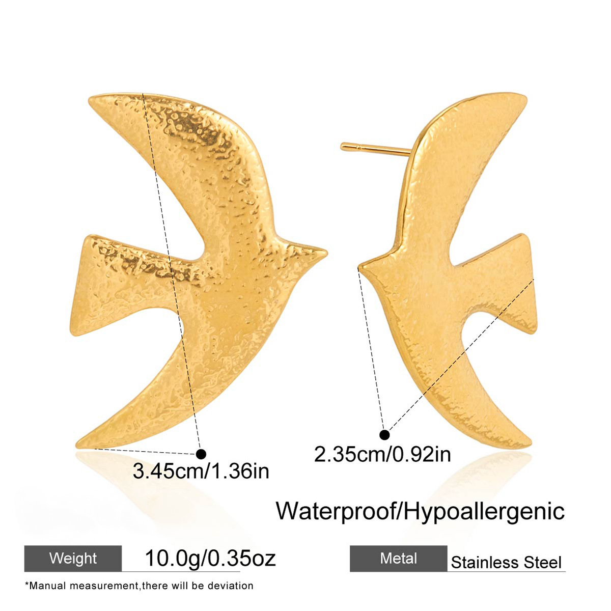 Stainless Steel Peace Dove Earrings Necklace Ring Jewelry Set