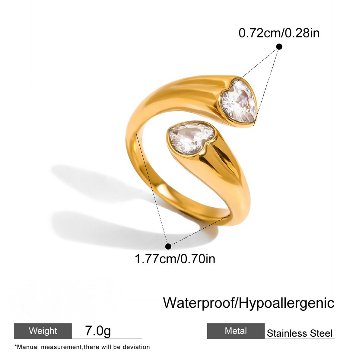 Stainless Steel Heart Water Drop Cubic Zirconia Ring