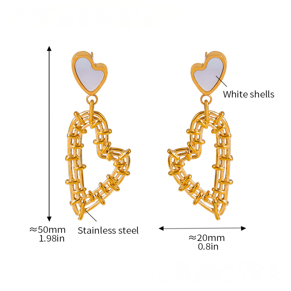 Hollow Braided Heart Pendant Necklace Earrings Jewelry Suit