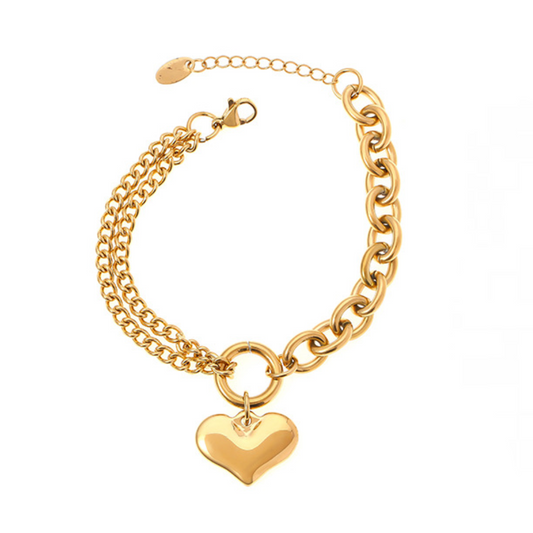 Asymmetric Chain Design Heart Pendant Stainless Steel Bracelet
