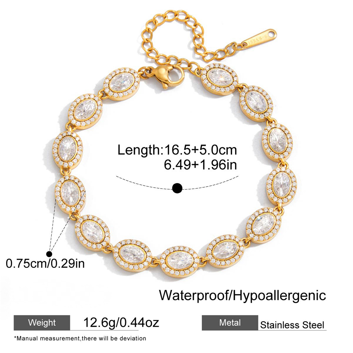 Stainless Steel Blue Egg-shaped Rhinestone Cable Chain Bracelet