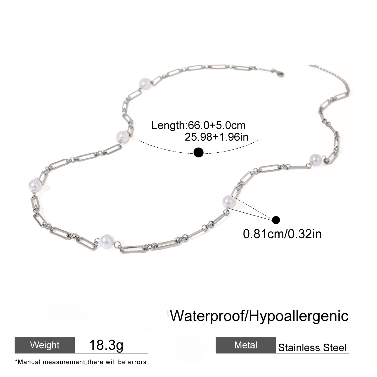 Stainless Steel Pearl Long Sweater Chain Necklace